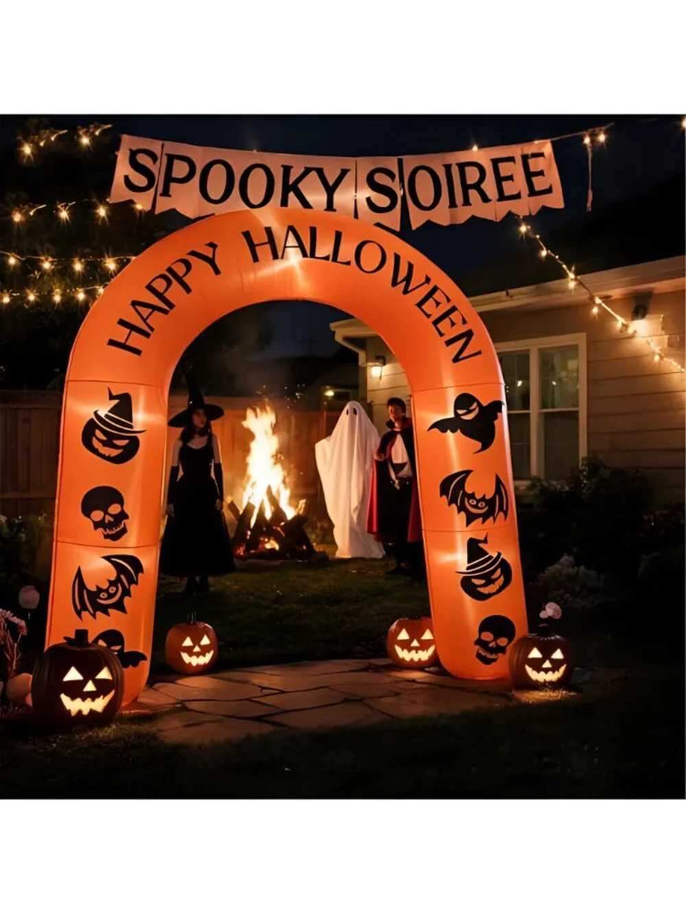 7.5FT Halloween Inflatable Archway with LED Lights, Happy Halloween Blow up
